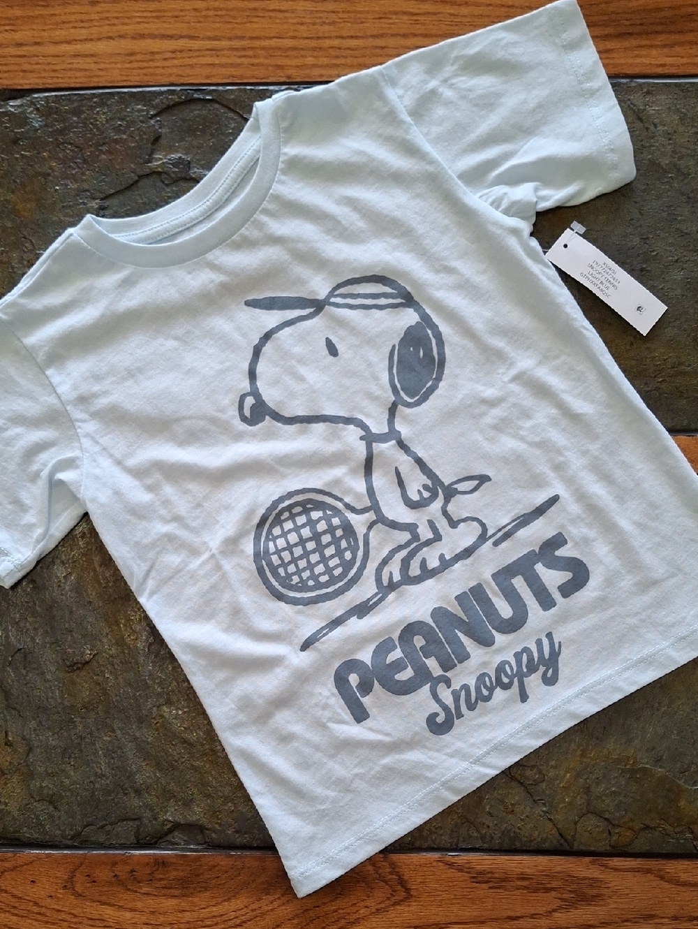 Peanuts Tee with Gray Snoopy Tennis Graphic